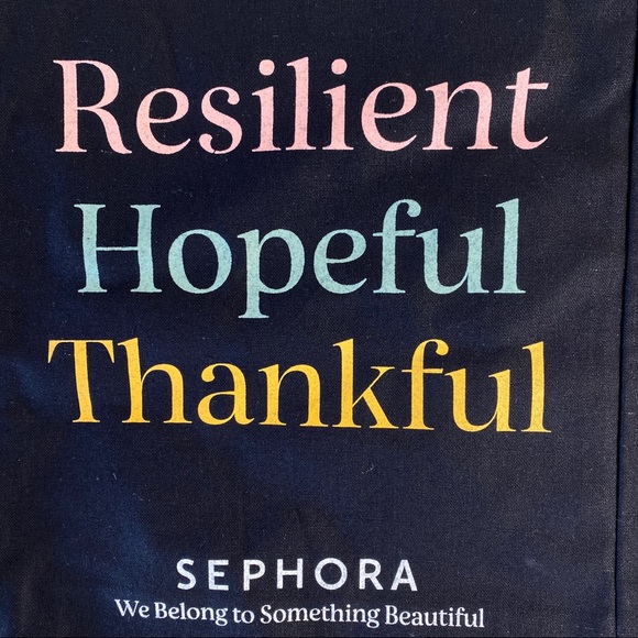 Sephora Tote Bag Black Resilient Hopeful Thankful - Picture 3 of 5